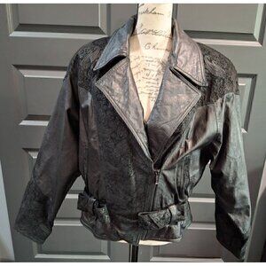 Wilsons Vintage Black Leather Paisley  Leather Women's Biker Jacket/Pre-owned, S